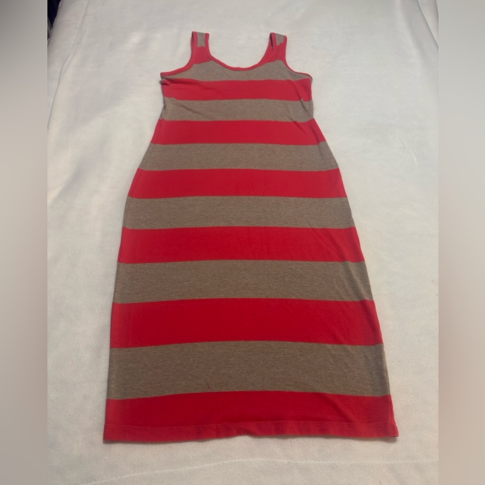 Striped orange and Tan Sleeveless bodycon midi Dress